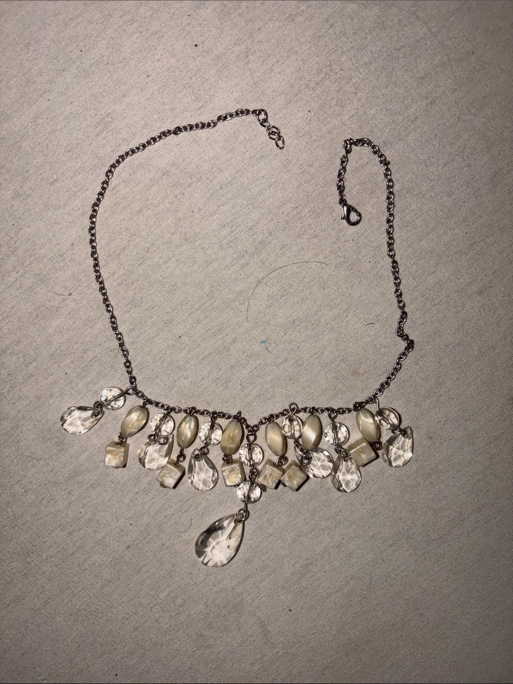 Vintage Collectible Silver-Tone Crystal and Pearl Drop Necklace - Ivory Accents